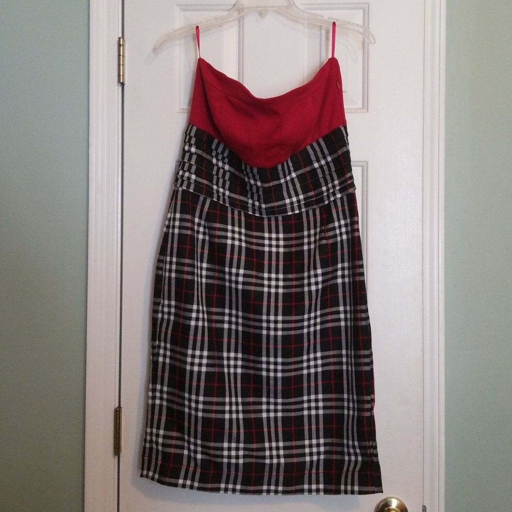 Women's Plaid and Red Halter Dress